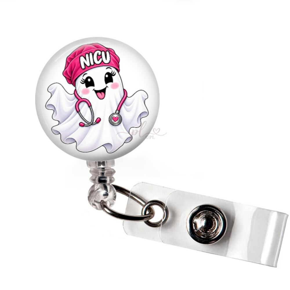 NICU Nurse Halloween Ghost Badge Reel Cute Neonatal Nurse Retractable ID Holder